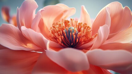 Close-up of a Delicate Peach Blossom, Exquisite Petals and Vibrant Stamens, Captivating Floral Macro Photography