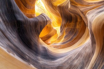 Obraz premium Swirling sandstone canyon interior, sunlight illuminating curves.