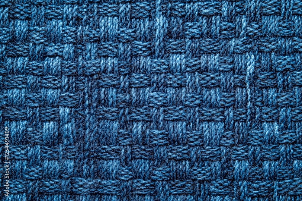 Poster deep indigo woven texture: a detailed close-up of a richly textured indigo-dyed fabric, showcasing a
