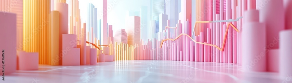 Poster a vibrant 3d visualization of colorful bar graphs and line charts, representing data trends and anal