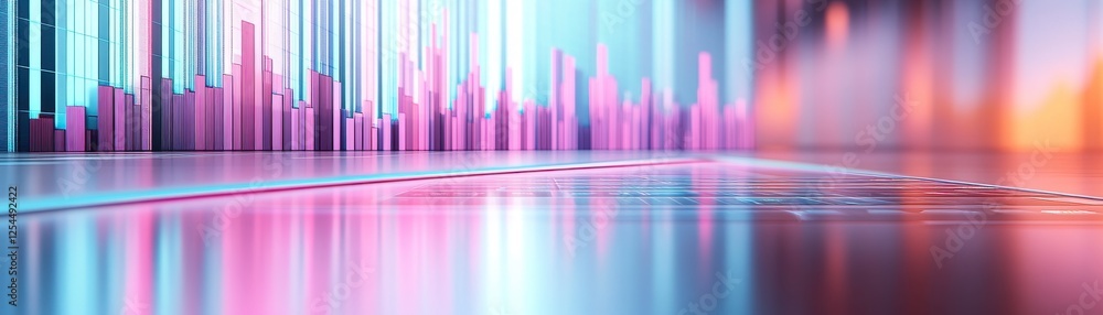 Poster a vibrant, abstract background featuring colorful vertical lines and reflections, creating a dynamic
