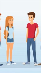 Fototapeta premium Happy teens chatting, school hallway background, friendship, education