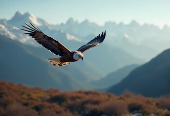Majestic Eagle Soaring Above Mountain Peaks