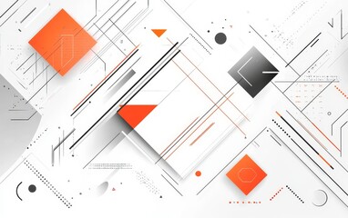 Abstract geometric orange and grey shapes on white background.