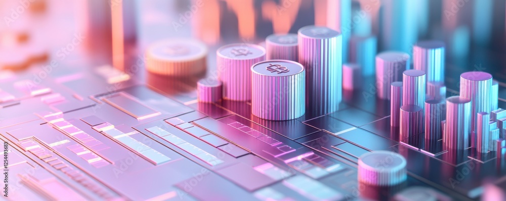 Poster a colorful, abstract representation of a circuit board with cylindrical shapes, showcasing a blend o