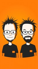 Naklejka premium Cartoon duo, orange background, smiling, teamwork. For website, app, or social media