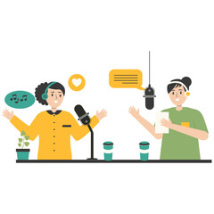 Podcast Day Illustration. People Listening and Recording. Vector Cartoon Character.
