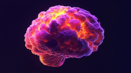 Abstract Representation of a Colorful Brain with Swirling Energy and Vibrant Colors Against a Dark Background