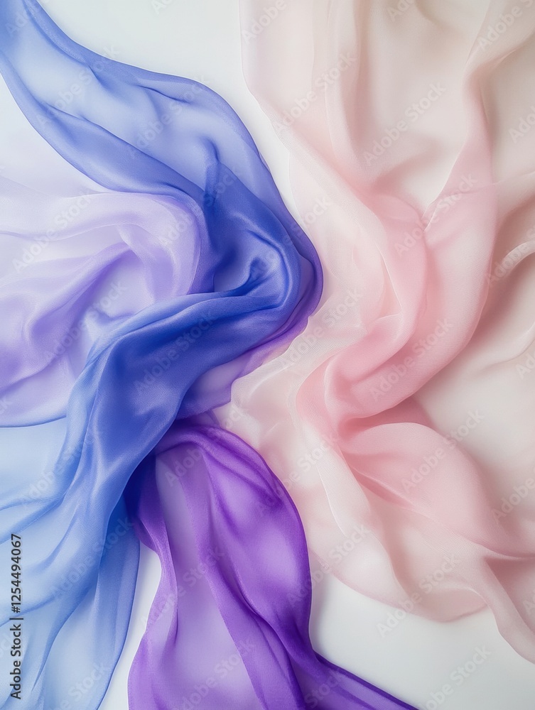 Aufkleber flowing silk fabrics in elegant tones against a neutral background with soft lighting and space for 