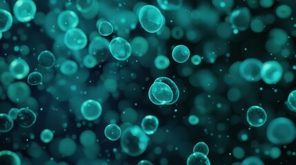 Vibrant Blue and Green Abstract Cells Floating in Space Background