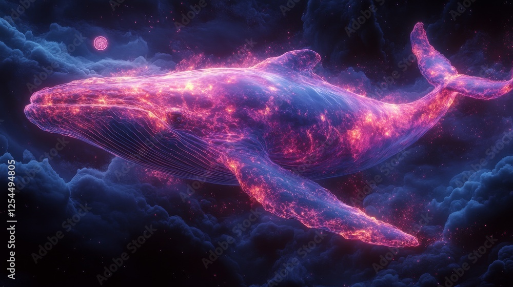 Aufkleber celestial whale: a cosmic journey through nebulous skies, illuminated by ethereal light and ancient 