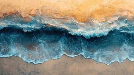 Fototapeta premium Coastal Landscape: Abstract Ocean Waves on Golden Sand