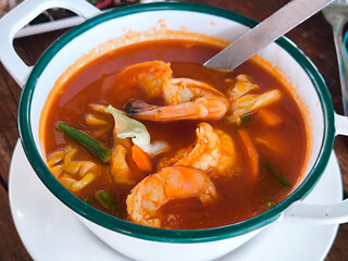 mixed vegetable in Thai sour soup made of tamarind paste with shrimp. 