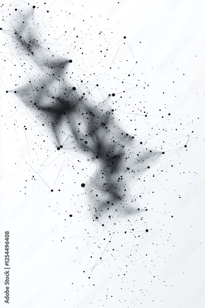 Poster network connecting dots forming abstract shapes on white background