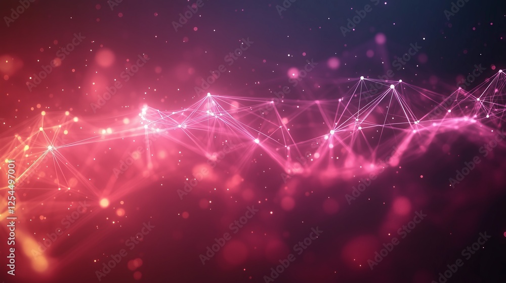 Poster network of lines connecting points forming a futuristic digital wave on a vibrant pink background