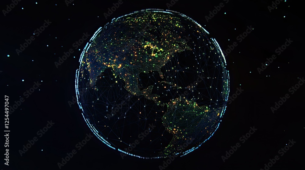 Poster global connection with digital networks and lights at night view