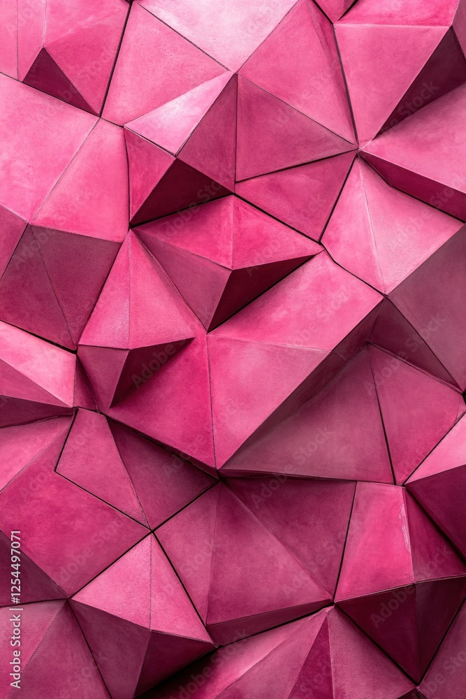 Poster Abstract geometric pattern in pink with triangular shapes and textured surface design