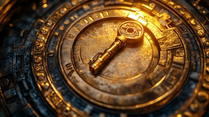 Obraz premium Ancient-style golden vault discount engravings glowing key inserted unlocking financial secrets