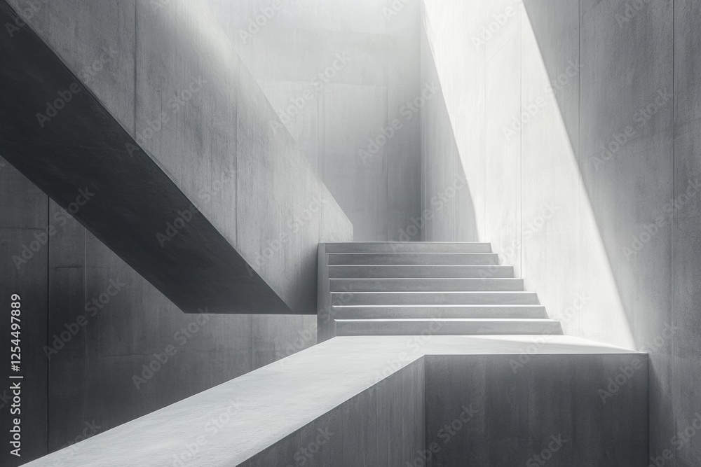 Aufkleber Exploring minimalist architecture with concrete textures and natural light in a contemporary stairwell. Generative AI