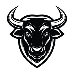 Stylized Monochrome Bull Head Silhouette with Fierce Determined Expression