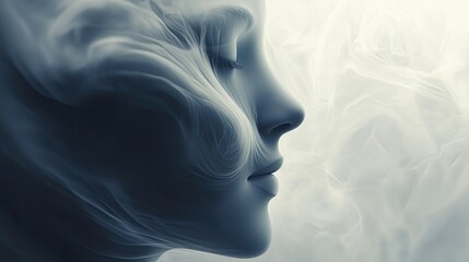 Ethereal Portrait of Woman with Flowing Smoke and Gentle Features