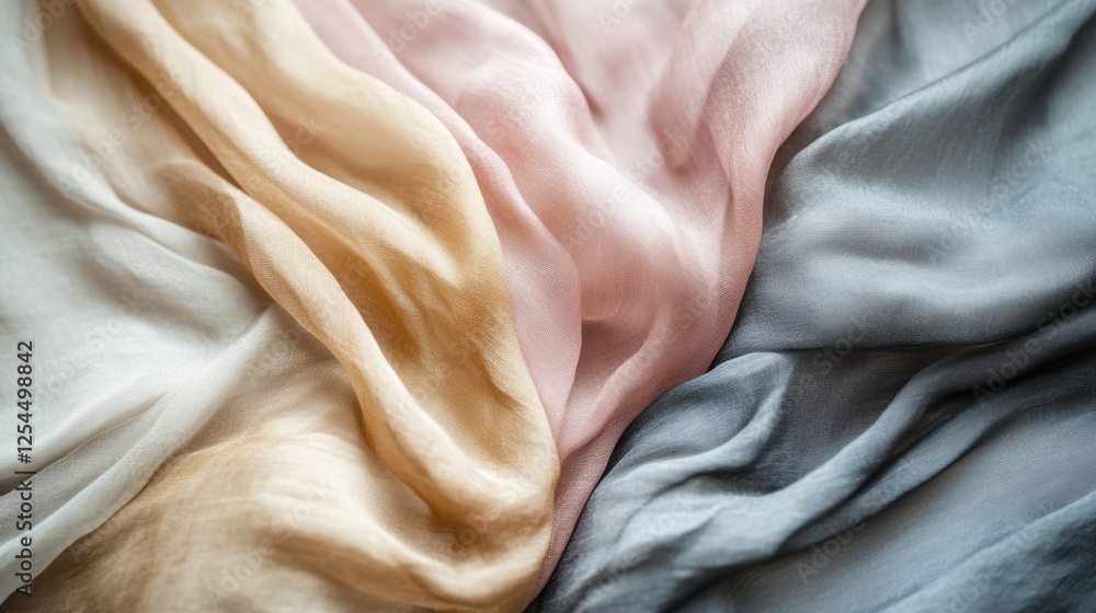 Aufkleber Elegant flowing silk fabrics in soft tones on a neutral background suitable for creative projects or displays. Generative AI