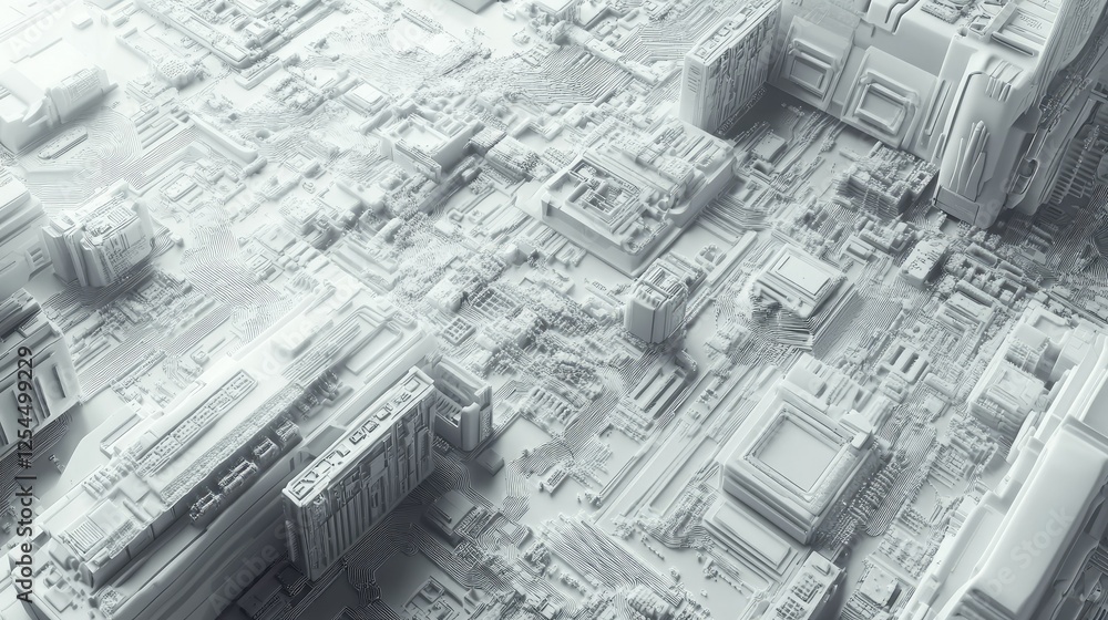 Poster abstract digital cityscape with complex structures and patterns