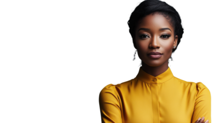 Confident businesswoman with folded arms on transparent background