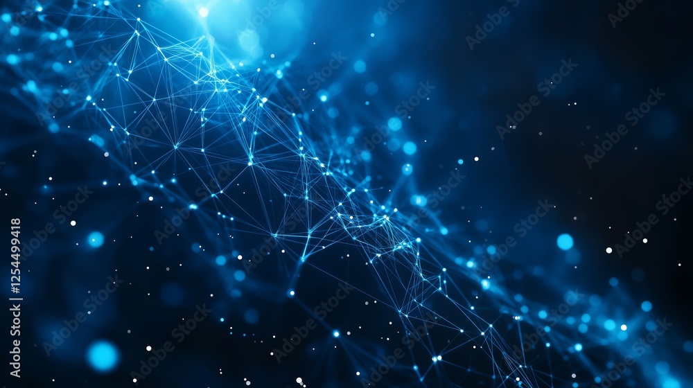Poster network of lines connecting glowing dots forming abstract background