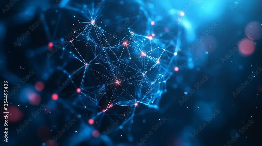 Poster network of lines connecting glowing dots forming abstract sphere