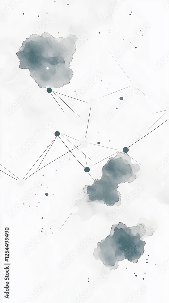 Aufkleber abstract background with network of lines connecting watercolor stains