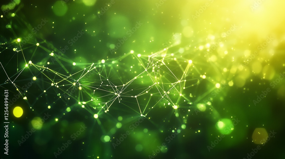 Aufkleber network of lines connecting glowing dots creating a futuristic green background