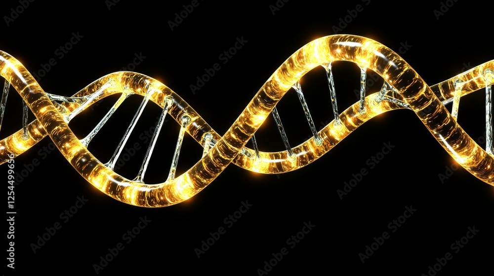 Poster illuminated dna helix structure on black background with bright light effects and glowing elements