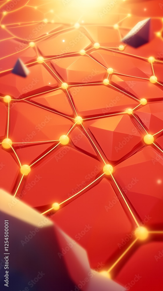 Aufkleber abstract red polygonal surface with connecting golden lines and glowing dots