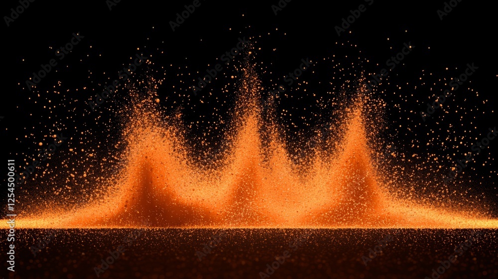 Poster dynamic orange powder eruption against a dark background creating stunning visual effects and patter