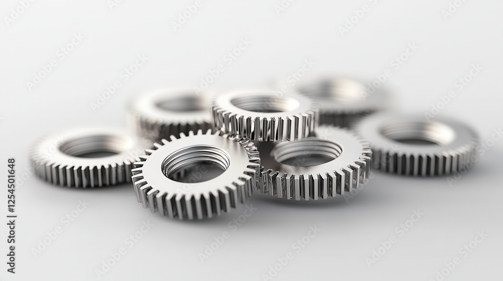 Poster high resolution 3d illustration of metallic gears stacked together, showcasing intricate details and