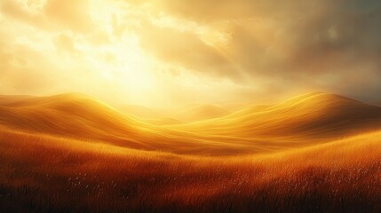 Obraz premium Golden Hour Landscape: Sunlit Hills and Fields