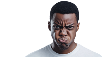 Young man making a sulky face with transparent background