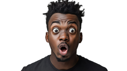 Surprised young man opening mouth with astonishment on transparent background
