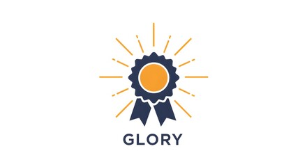 Fototapeta premium Achievement Award Logo Design with Ribbon and Light Rays Icon