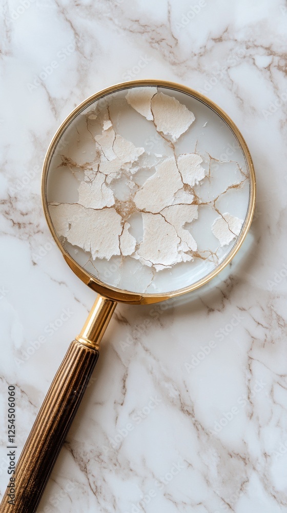 Aufkleber exploring dry flaky skin through a magnifying glass on a marble surface. generative ai