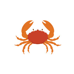 Hand drawn Crab. Seafood shop logo, signboard, restaurant menu, fish market, banner, poster design template. Fresh seafood or shellfish product. Trendy Vector isolated illustration. Flat design