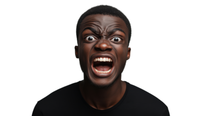 Young man shouting with transparent background