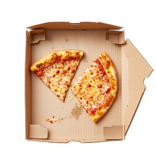 Two Slices of Delicious Cheese Pizza Left in a Cardboard Box, a Tasty Reminder of a Pizza Night