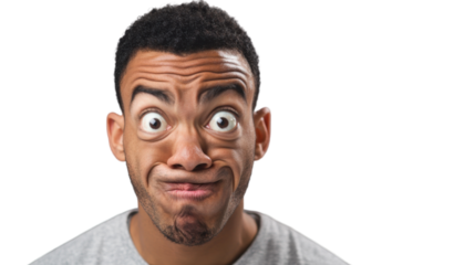 Young man making funny face with transparent background