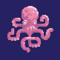 octopus pixel art, vector illustration on isolated background.