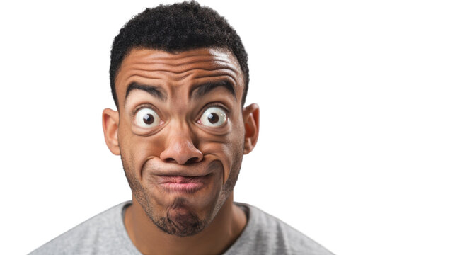 Young man making funny face with transparent background