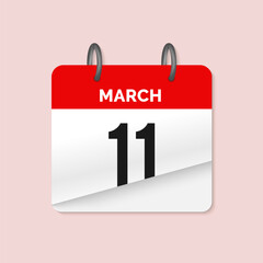 11th March daily calendar icon template. March 11 day calendar design. Single day calendar in vector illustration flat style.