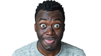 Young man making funny face with transparent background