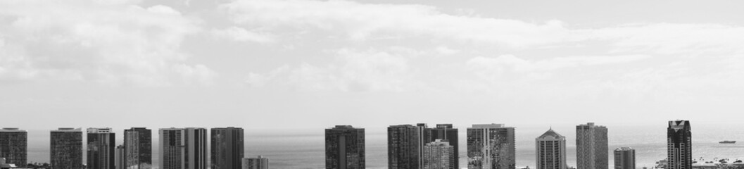 black and white panaramic skyline and sky